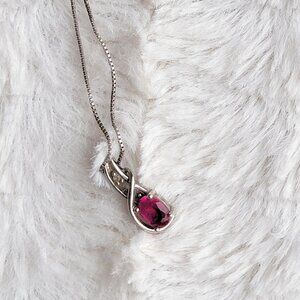 Zales 925 SUN Sterling Silver & Pink Ruby Necklace-July Birthstone 20" Necklace